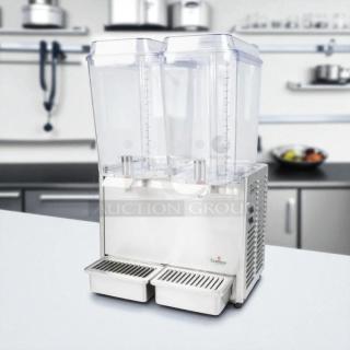 Crathco D25-3 twin 5-gallon refrigerated beverage dispenser, excellent condition, fully tested, 115V, clear bowls, brand badge.