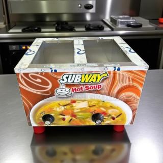 Duke CSW-2-TAM hot soup warmer, 2-pan countertop station, 120V, branded "Subway Hot Soup", excellent condition.