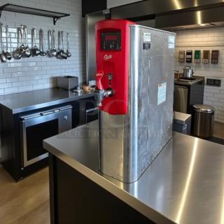 Wilbur Curtis WB5NL hot water dispenser, 5-gallon capacity, excellent condition, plumbed, tested, stainless steel finish.
