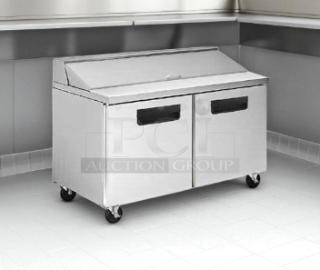 Blue Air BAPT60 60" prep table in great condition, stainless steel, tested and working, with two doors and casters.