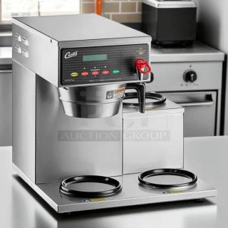 Curtis ALP3GTR12A000 12-cup coffee brewer with 3 lower warmers, stainless steel, digital display, tested, 120V.