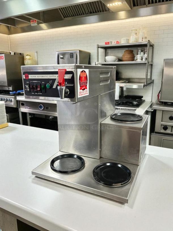 Curtis ALP3GTR12A000 12 cup coffee brewer with 3 lower warmers, working condition, stainless steel, 120V.