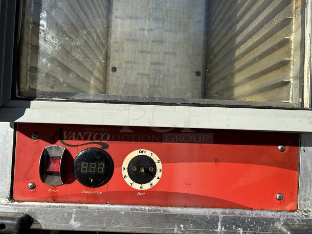 Avantco HEAT-1836 heated holding cabinet, 120V, excellent condition, clear door, power and temperature controls visible.