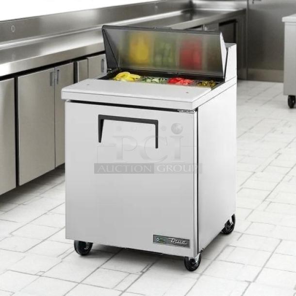True TSSU-27-08 solid 1-door prep table, great condition, tested and working, ideal for sandwiches and salads.