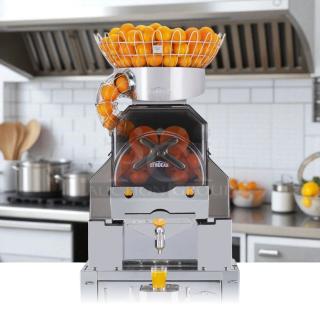 Citrocasa 8000 SB-ATS Advance Citrus Juicer in excellent condition. Stainless steel with visible brand logo. juicer, oranges inside, in modern kitchen setting.