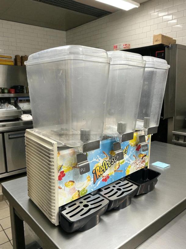 Crathco D35-4 Grindmaster Classic Bubbler, pre-mix cold beverage dispenser with three containers, tested and working.