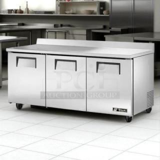 True TWT-72-HC stainless steel work top refrigerator, three-section, 19 Cu.Ft capacity, excellent condition, tested and working.