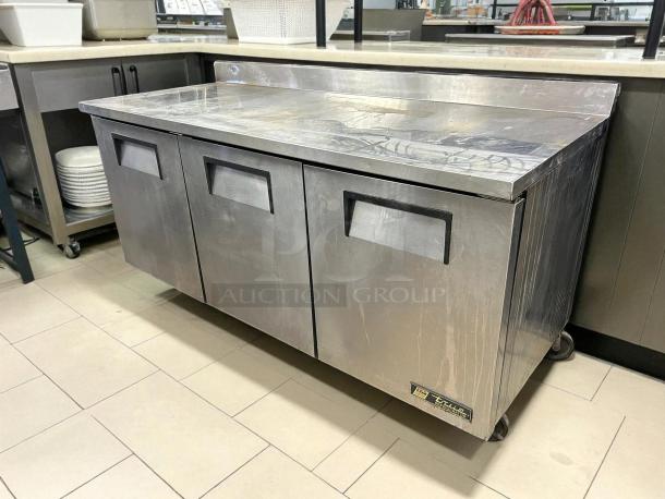 True TWT-72-HC stainless steel three-section worktop refrigerator in great condition, 19 cu.ft, tested and working.