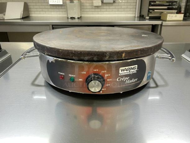 Waring WSC160X 16" Electric Crepe Maker, tested, excellent condition. Features temperature controls, stainless steel body.