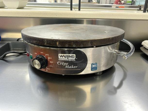 Waring WSC160X 16" Electric Crepe Maker, excellent condition, tested working, metal body, temperature controls, front label.