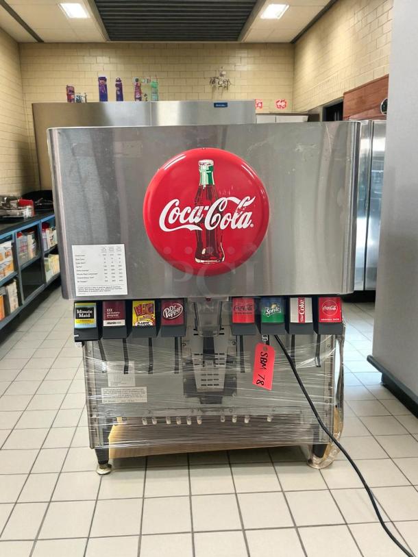 Lancer 85-4548H-111 countertop ice and drink dispenser, Coca-Cola branding, 250lb storage, cup fill, 115v, tested and working.