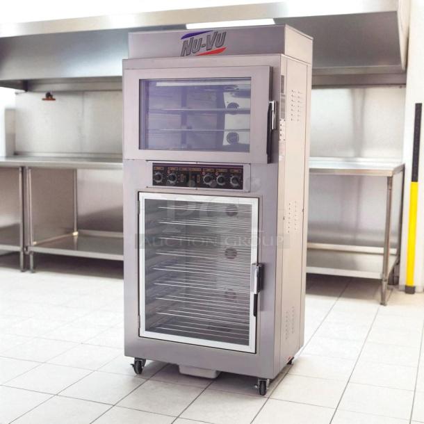 NUVU SUB-123P Oven Proofer; 220v 3ph; great condition; tested and working; multiple racks; visible control panel; on wheels.