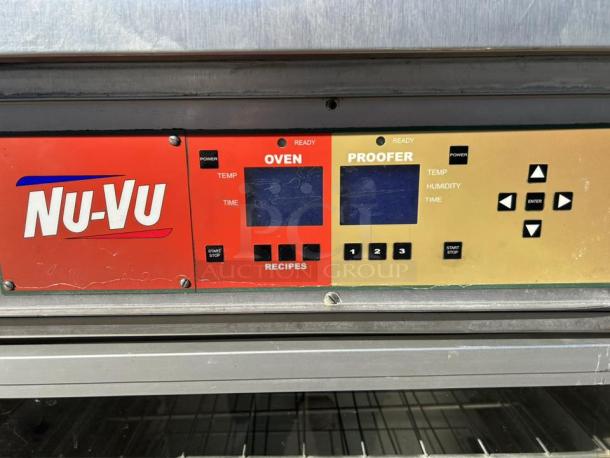 NU-VU SUB-123P Oven Proofer control panel, red and gold, with digital displays and buttons. Brand logo visible.