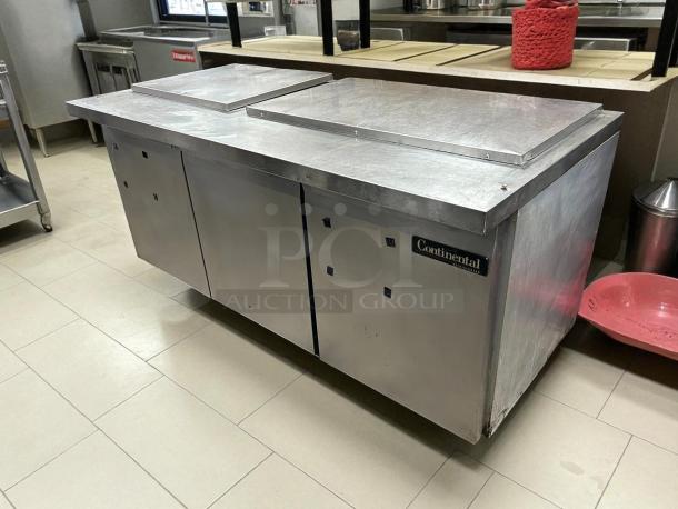 Continental SW72-N-30M 72" 3 Door Sandwich Prep Table in excellent condition, stainless steel, tested and working.