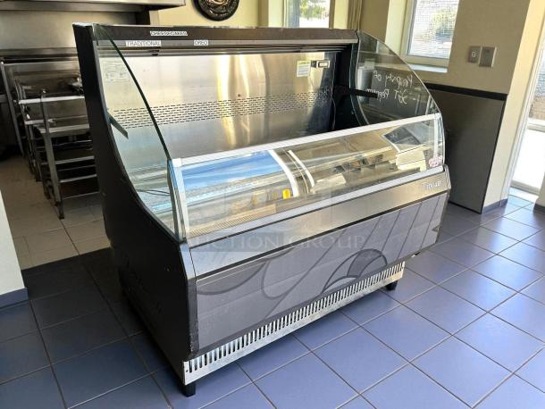 Turbo Air TOM-50LB-N 51" black open display merchandiser in excellent condition, with clear glass and interior labels visible.