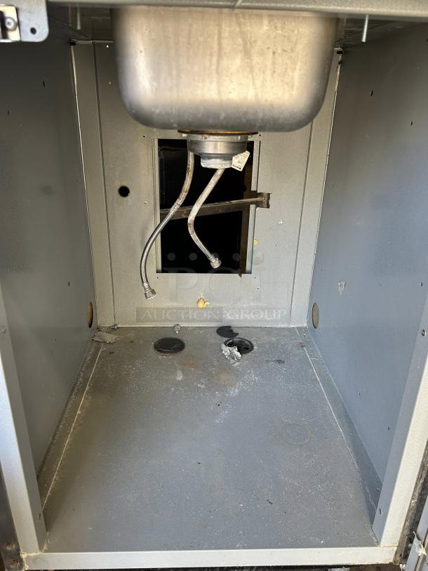 Duke Subway SUB-PS-24-CM 24″ stainless steel hand sink cabinet, tested and working, visible fittings, clean condition.