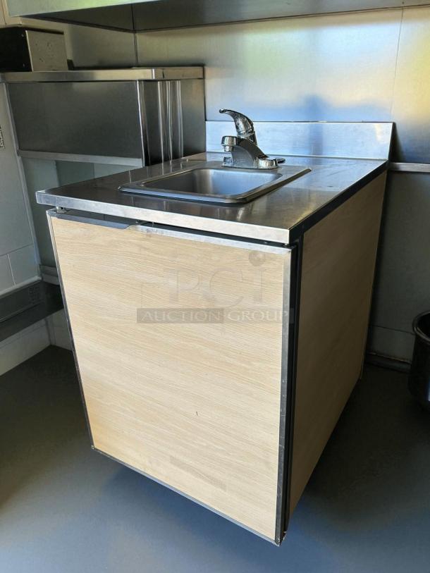 Duke Subway SUB-PS-24-CM 24" stainless steel hand sink cabinet, excellent condition, tested and working, wood finish front.