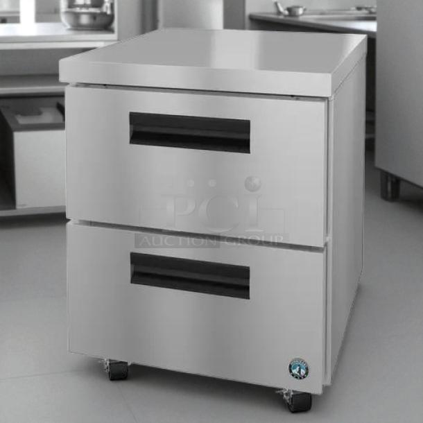 Hoshizaki UR27B-D2 undercounter reach-in refrigerator, 7.2cuft, with 2 drawers, stainless steel, on casters, tested and working.