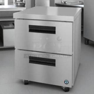 Hoshizaki UR27B-D2 undercounter reach-in refrigerator, 7.2cuft, with 2 drawers, stainless steel, on casters, tested and working.