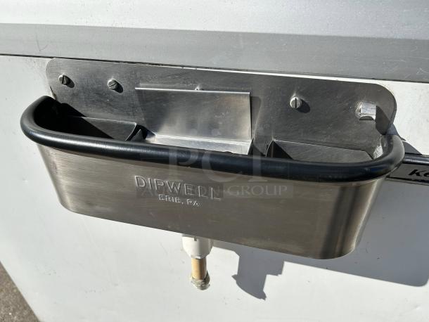 Kelvinator Model IK273 ice cream cabinet with stainless steel dipping well, showing pristine condition and clear "DIPWELL ERIE, PA" marking.