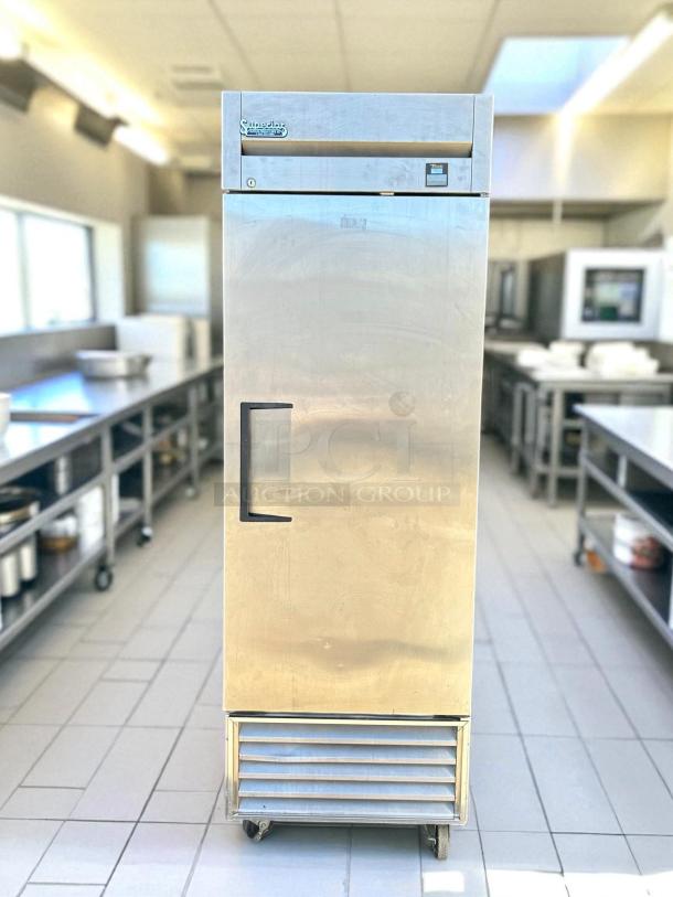 True TS-23F-HC 27" reach-in freezer, right hinge solid door, 115v, tested, stainless steel, excellent condition.