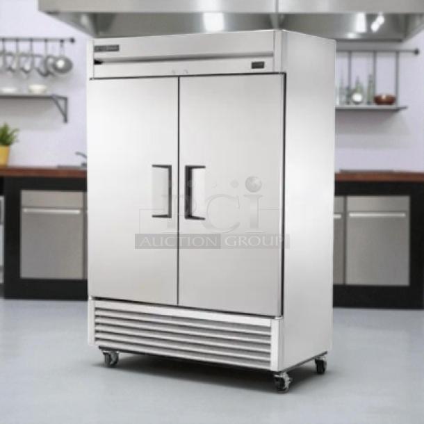 True TS-49-HC 54" 2 Section Reach-In Refrigerator, stainless steel, tested, excellent condition, dual door, on casters.