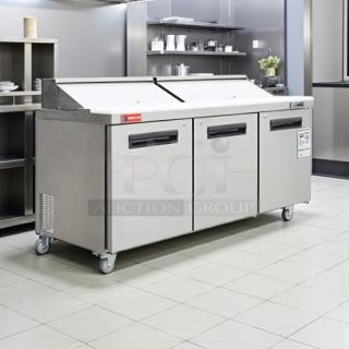 Titan Refrigeration XTSU72 sandwich prep table, 72", excellent condition, 115V, fully tested, stainless steel, on wheels.
