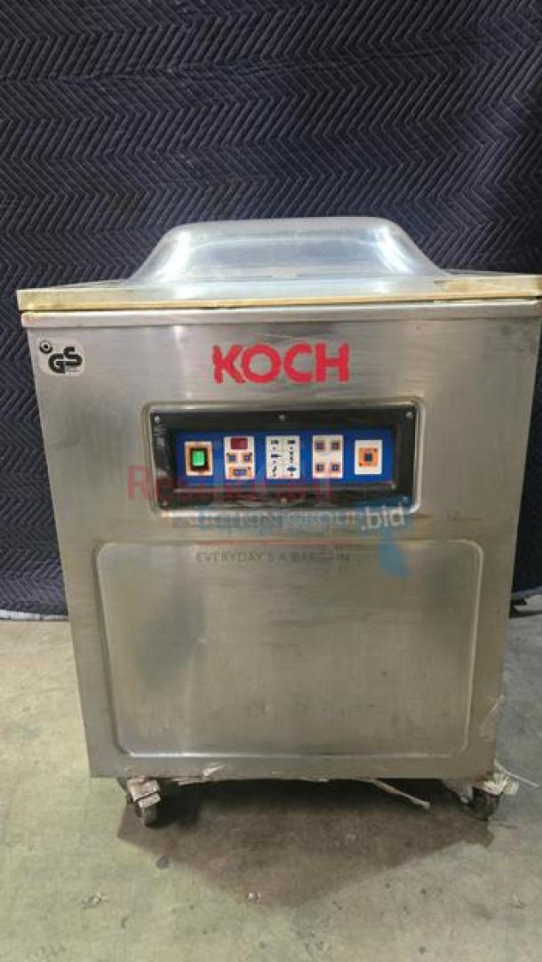 Koch Model K918-3 chamber vacuum sealer, heavy-duty, superb condition, 220V, stainless steel, control panel visible, made in Germany.