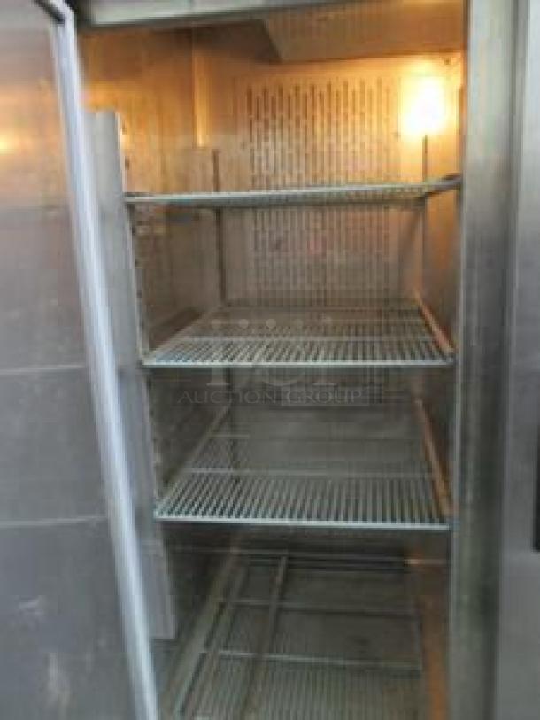 U-Star USRF-2D 54" reach-in refrigerator, two solid doors, shelving inside, stainless steel, fully tested, 115V, excellent condition.