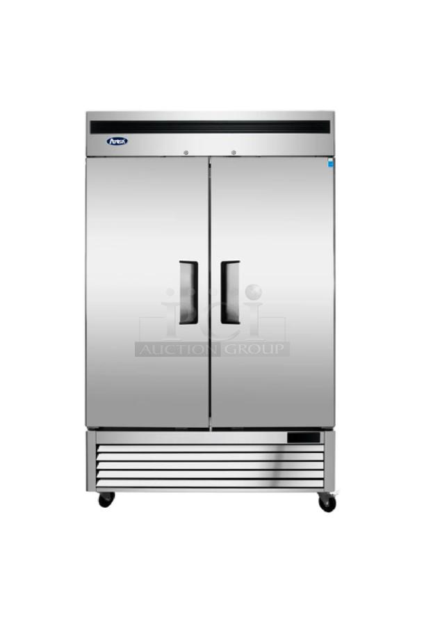 Atosa MBF8507GR 54" two-section refrigerator with solid doors, excellent condition, tested, 115V.