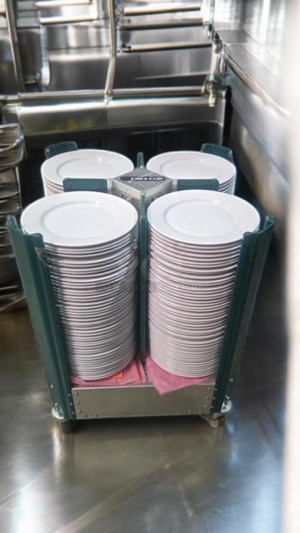 Cres Cor plate caddy on wheels, holds approx. 150 plates (10"). Superb condition, fully functional, model: Adjustable Plate Caddy.