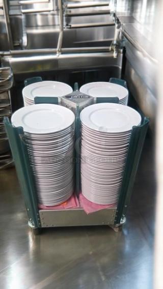 Cres Cor plate caddy on wheels, holds approx. 150 plates (10"). Superb condition, fully functional, model: Adjustable Plate Caddy.