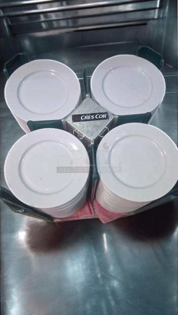 Cres Cor plate caddy on wheels, holds ~150 plates (10"), superb condition, labeled, fully functional, mobile dish dolly.