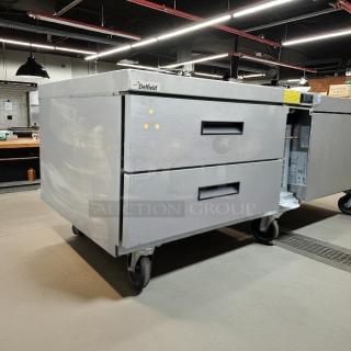 Delfield F2936CP 2-Drawer Refrigerated Chef Base, superb condition, fully tested, 115V, stainless steel, on casters.