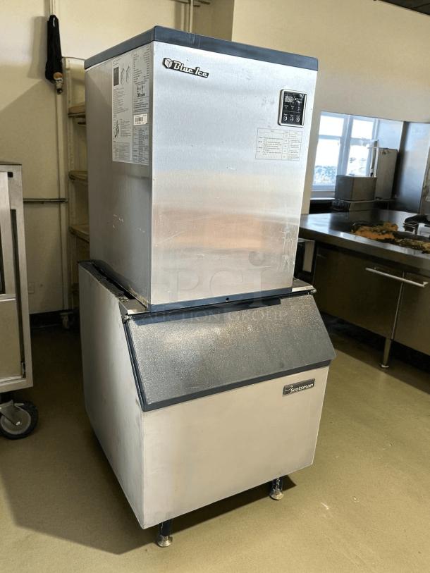 Blue Air BLMI-300A modular ice machine, 340 lbs. capacity, stainless steel, tested working, visible Blue Ice and Scotsman labels.