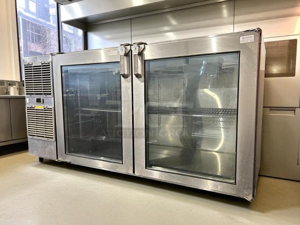 Glastender LP60-L1-XN(LR) 60" stainless steel back bar cooler with two glass doors, tested and working condition.