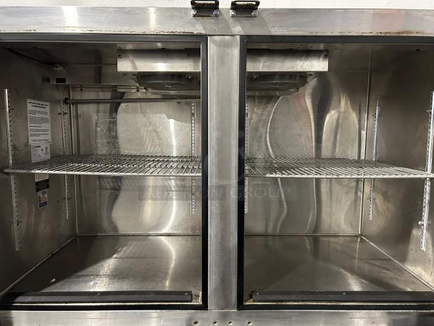 Glastender LP60-L1-XN(LR) 60" stainless steel glass door back bar cooler, tested and working. Two adjustable shelves.