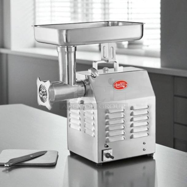 Avantco MG12R #12 Meat Grinder, stainless steel, reverse setting, 110V, 1 hp, tested and working, excellent condition.