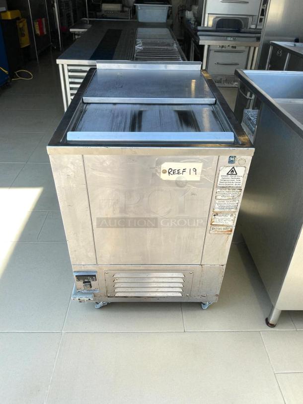 H & K International 34" stainless steel meat freezer, propane (120v. 1ph), excellent condition, tested and working, visible labels.