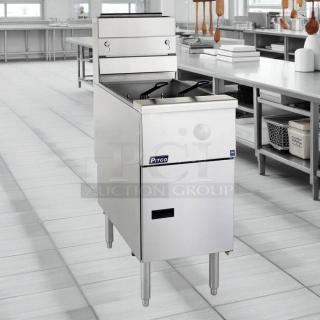 Pitco VF-35S gas fryer, excellent condition, 35 lb vat, floor model, natural gas, stainless steel, tested and working.