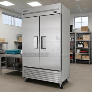 True T-43-HC refrigerator, 47" reach-in, 2 solid doors, left/right hinge, 115v, stainless steel, excellent condition.