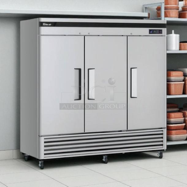 Turbo Air TSR-72SD-N 82" reach-in refrigerator, excellent condition, three solid doors, bottom mounted, tested and working.