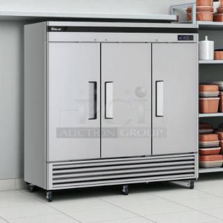 Turbo Air TSR-72SD-N 82" reach-in refrigerator, excellent condition, three solid doors, bottom mounted, tested and working.