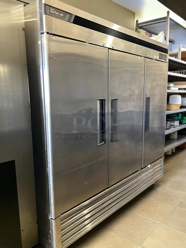 Turbo Air TSR-72SD-N 82" reach-in refrigerator, excellent condition, stainless steel doors, bottom-mounted, tested and working.