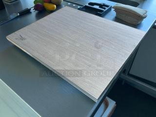 30" x 24" wooden tabletop, 1" thick, excellent condition, suitable for outdoor use, smooth finish.