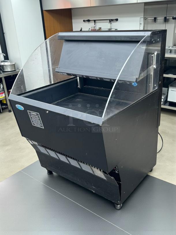 Federal Industries ELPRSS-3 35" refrigerated merchandiser in excellent condition, black finish, clear acrylic panels, tested working.