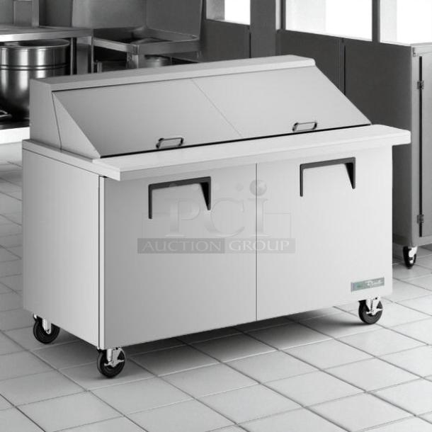 True TSSU-60-24M-B-ST-HC 60 3/8" Mega Top Sandwich Prep Table, excellent condition, stainless steel, two doors, tested working.