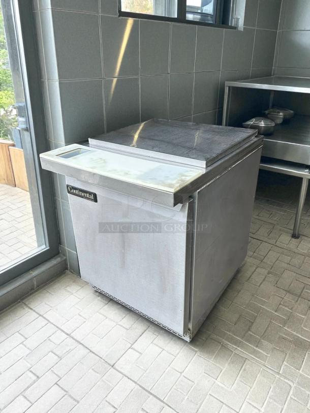 Continental Refrigerator SW27-N-12M-FB, 27" 1-door refrigerated sandwich prep table, used, tested and working, stainless steel.