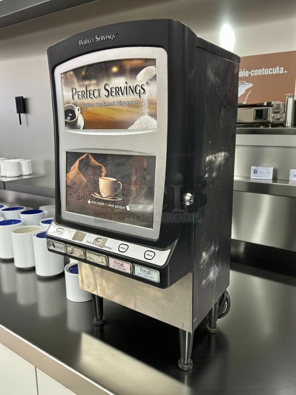 Perfect Servings UV-PSPD-5-AV-BL-CTL-B powder dispenser in excellent condition, tested and working, on display.