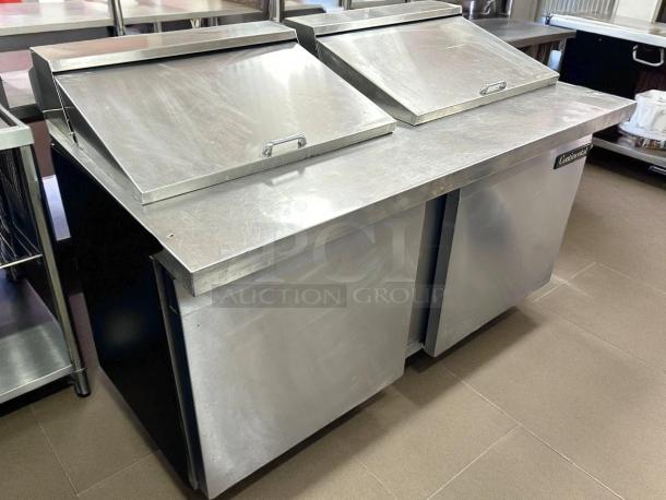 Continental Refrigerator SW60-N-18M, 60" two-door refrigerated sandwich prep table in excellent condition, tested and working.